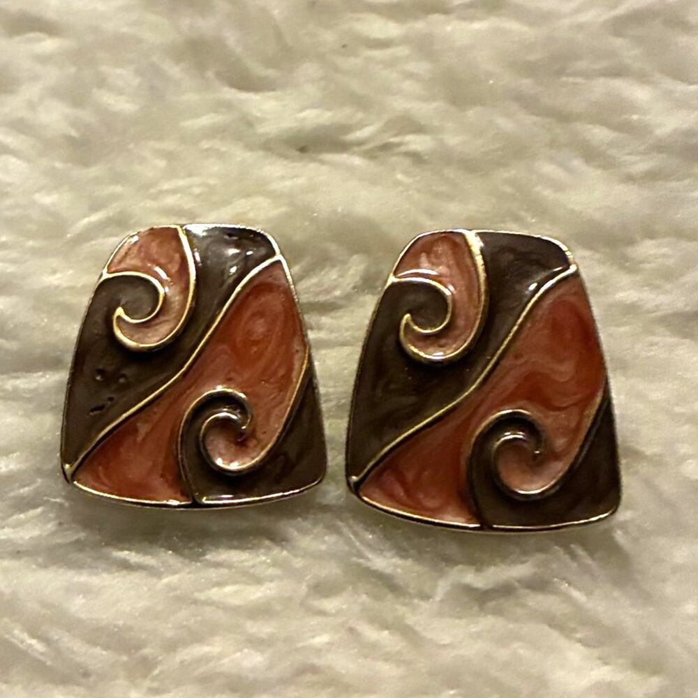Enamel swirl statement gold tone earrings - studs - Picture 2 of 3